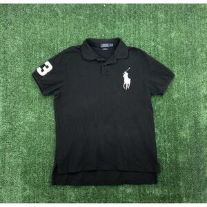 Polo Ralph Lauren Men Black Logo Polo Shirt Size XL Custom Fit
